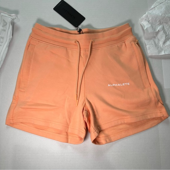 NWT Alphalete Women’s Essential Athletic Orange Frost Sweat Shorts - Picture 1 of 6